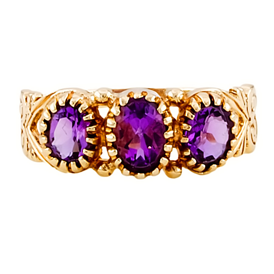 9ct gold Amethyst 3 stone Ring size M